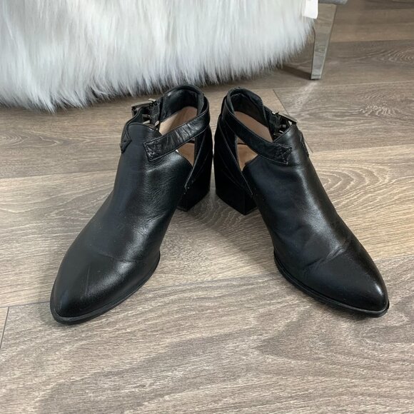 SENSO Biker Moto Buckle Leather Ankle Boots Booties Cut out sides Black Size 6 - Picture 4 of 16